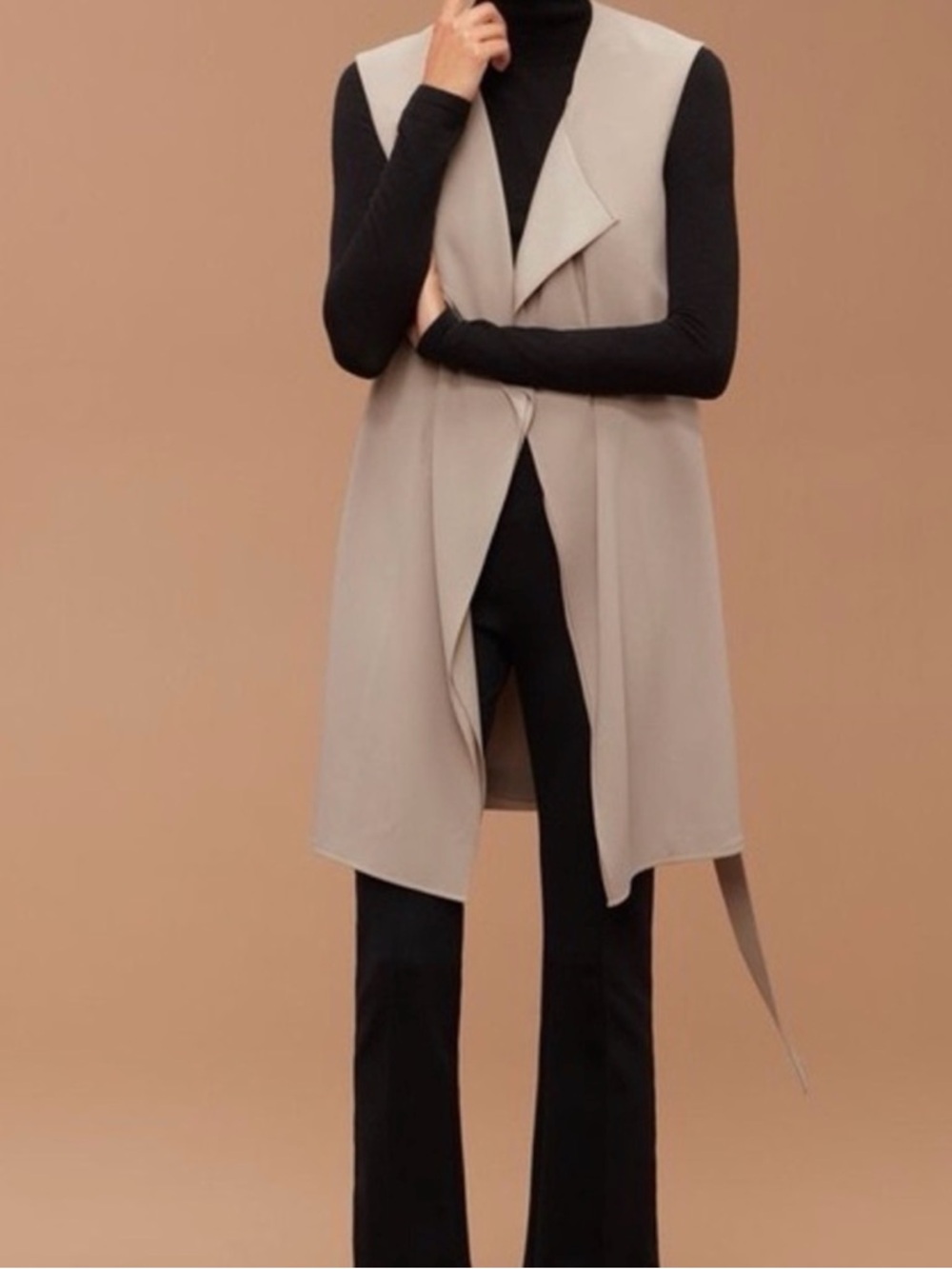Babaton Long Sleeveless Drape Vest - Taupe